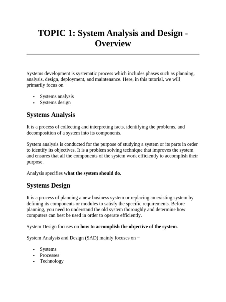 Topic 1 Overview of Systems Analysis and Design - 100512 | PDF | System ...