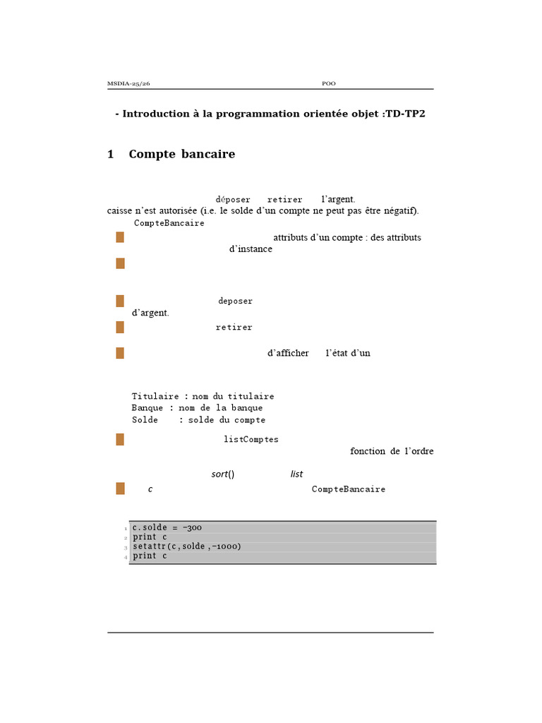 Poop1 TP2 | PDF | Compte bancaire | Programmation orientée objet