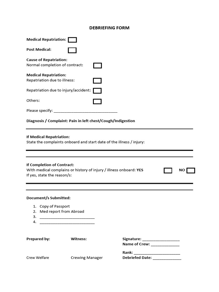 Debriefing Form: Crew Welfare | PDF