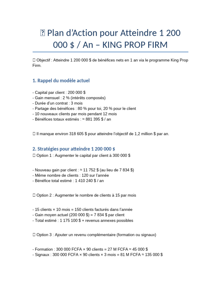 Plan Action King Prop Firm 1M2 | PDF