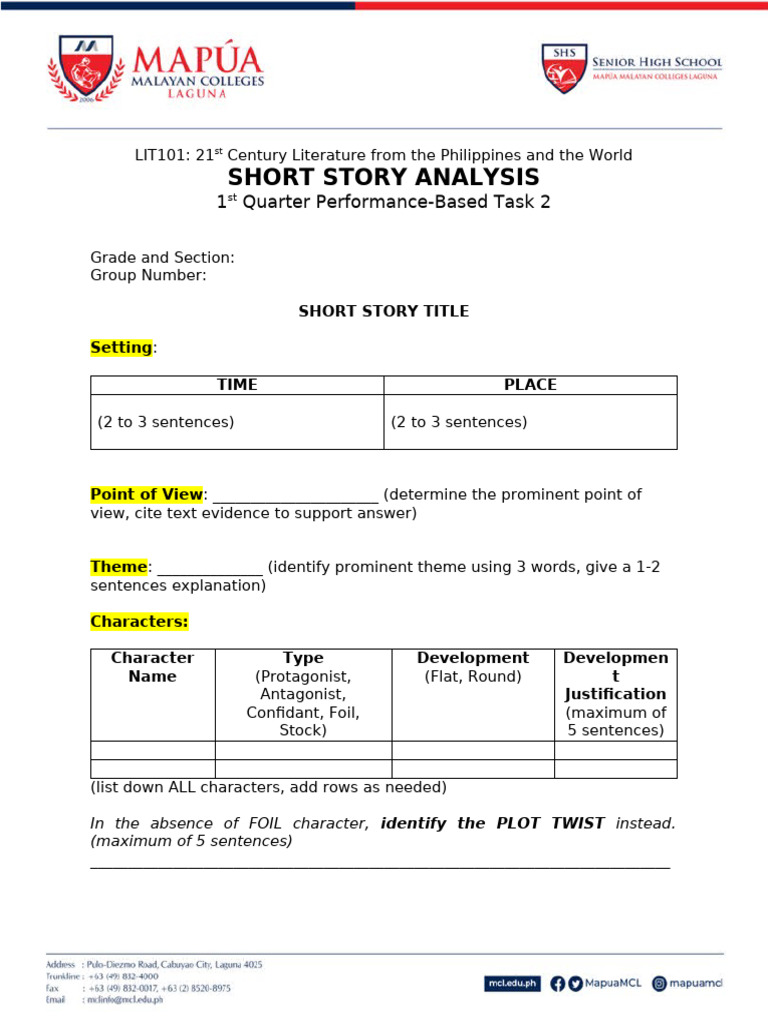 Short Story Analysis Template | PDF