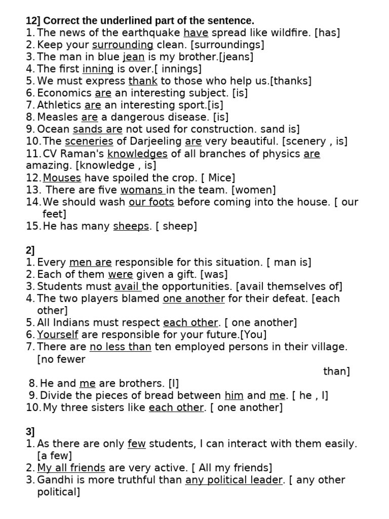 12) Correction of The Sentences | PDF