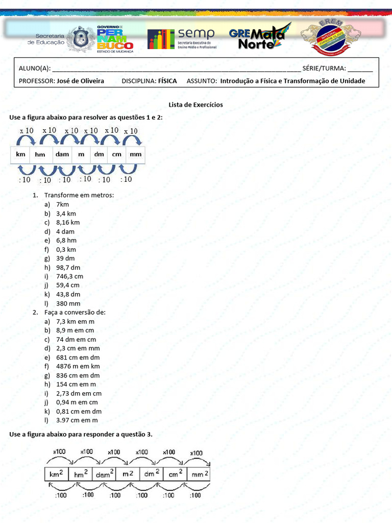 Lista de Exercícios de Fisica 1 ANO 2026 | PDF | Física | Science