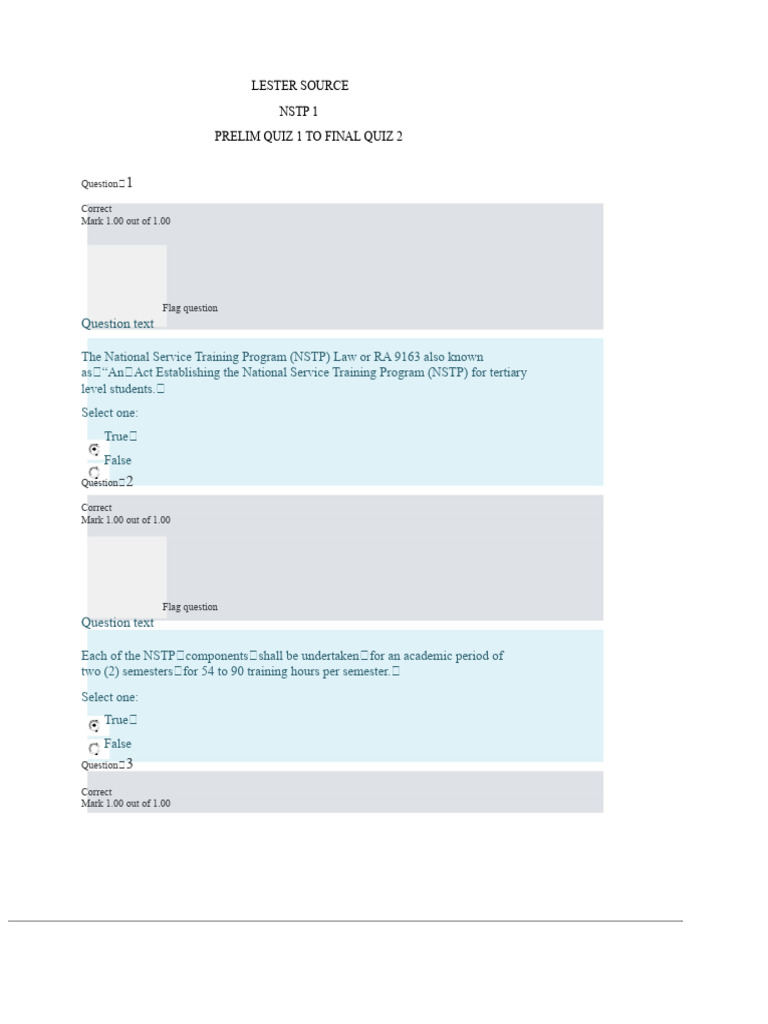 NSTP 1 Prelim Quiz 1 To Final Quiz 2 Review Notes | PDF | Attitude ...