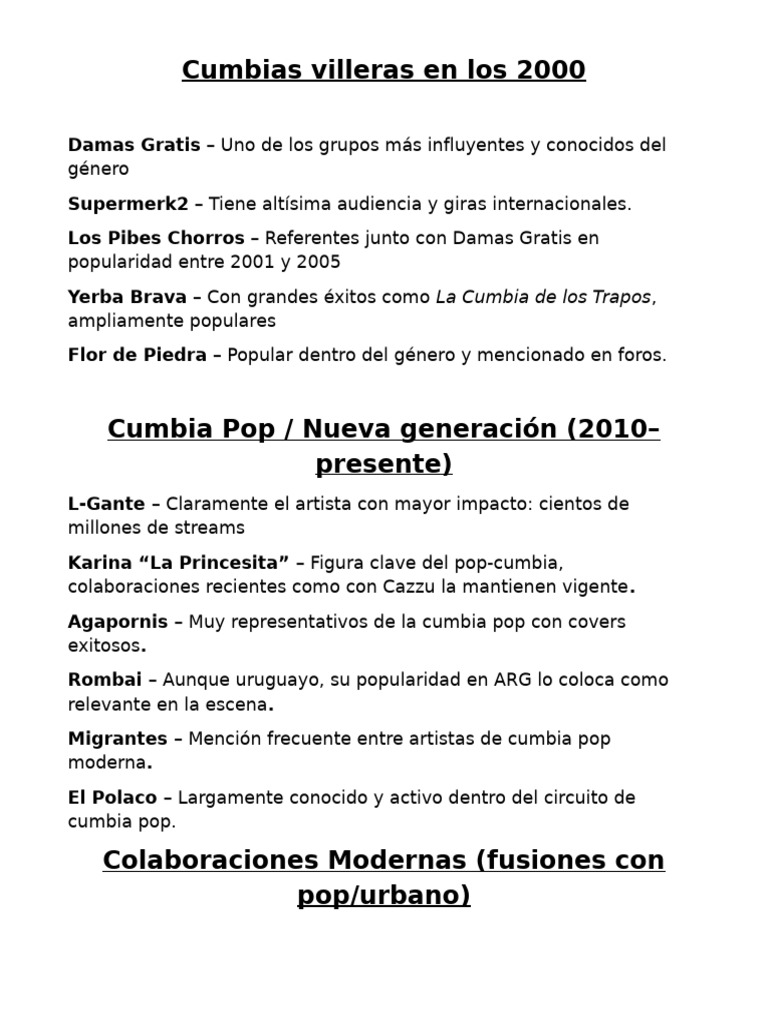 Cumbias Villeras en Los 2000 | PDF