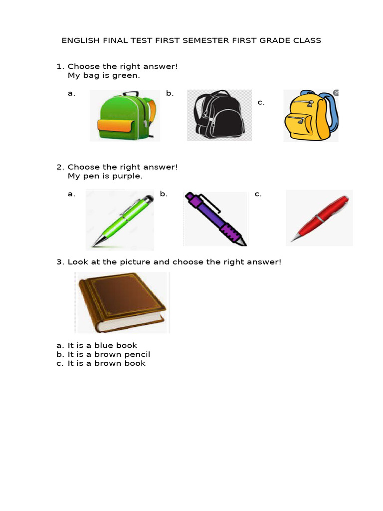English Final Test First Semester First Grade Class | PDF