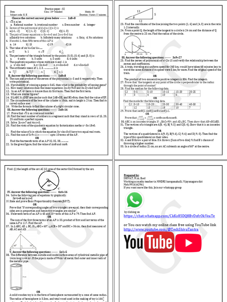 Practice Paper - 02 Maths | PDF | Circle | Mathematics