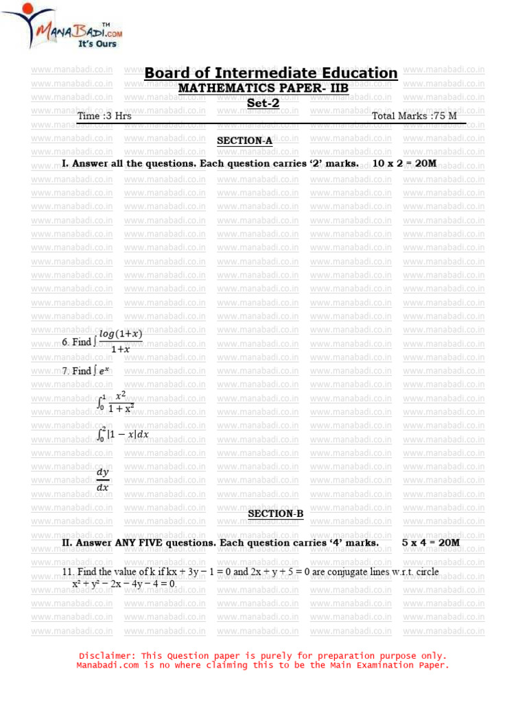 Inter 2nd Year Maths IIB EM 2026 Guess Paper Set 2 | PDF | Euclidean ...