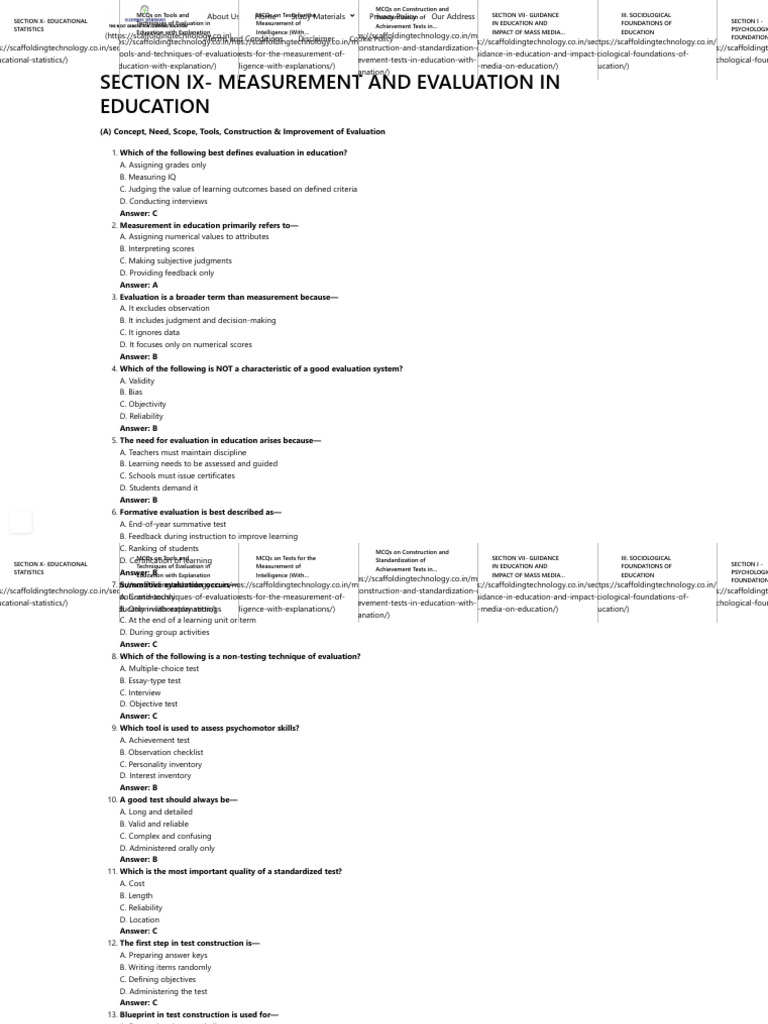 SECTION IX - MEASUREMENT and EVALUATION in EDUCATION - Scaffolding ...