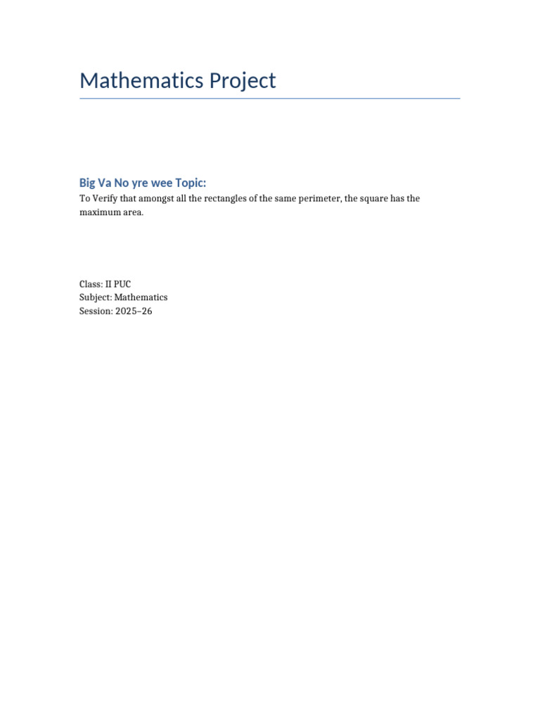 Math Project Rectangle Max Area | PDF | Area | Mathematics