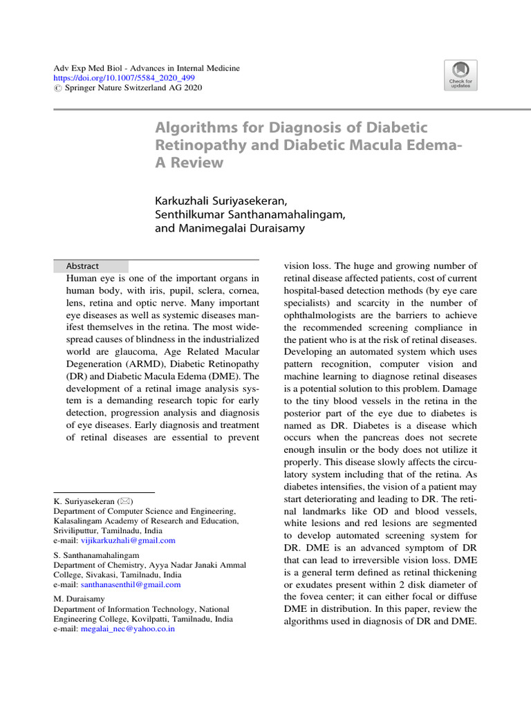 Algorithms For Diagnosis of Diabetic Retinopathy and Diabetic Macula ...