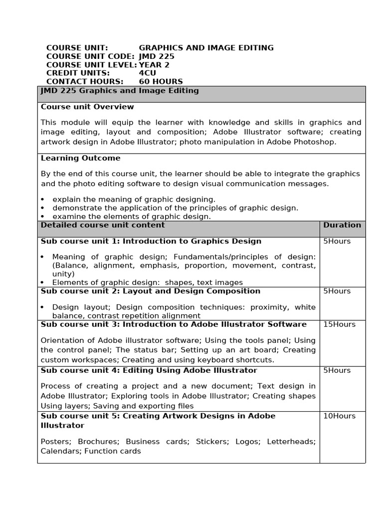 COURSE Outline Graphics | PDF | Adobe Photoshop | Image Editing