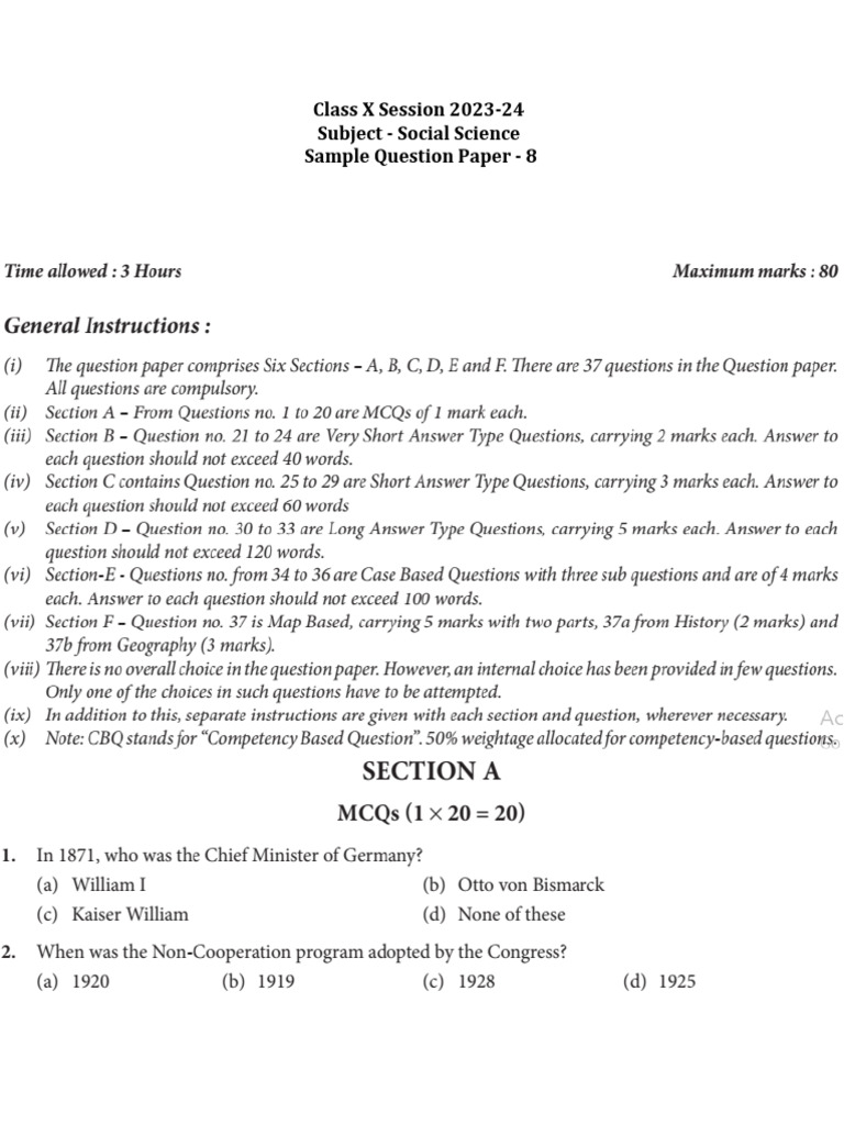 Sample Paper 8 | PDF