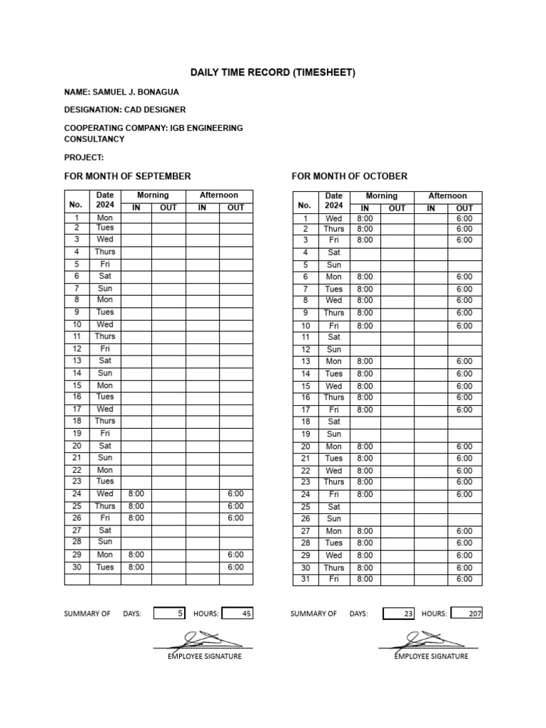 Bonagua-Daily Time Record | PDF