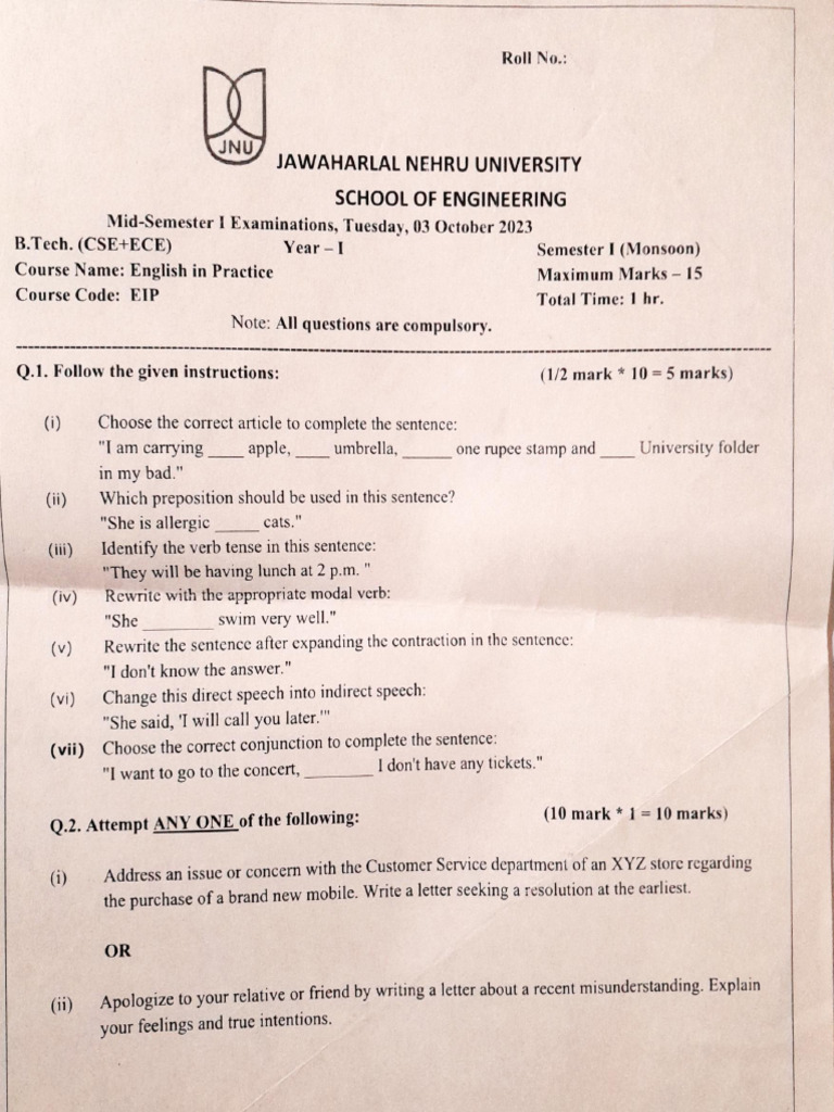 Mid Term-1st Sem | PDF