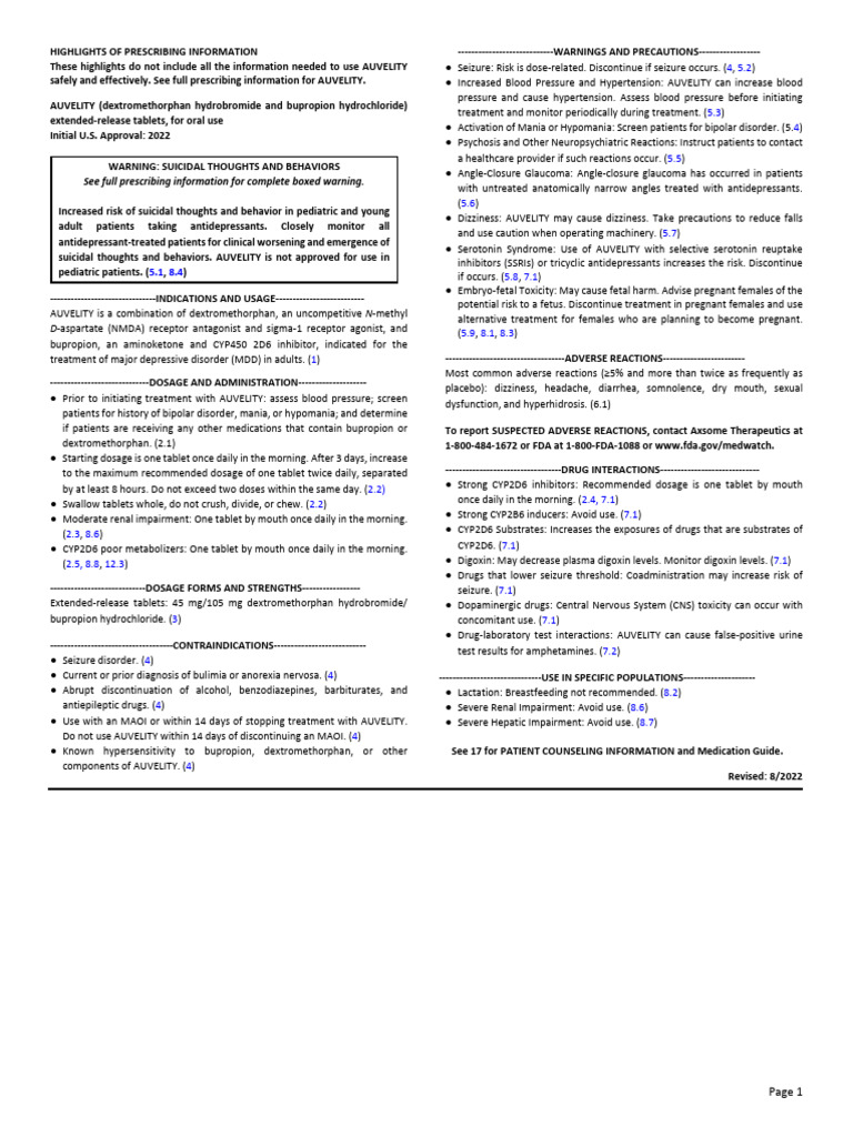 Dextromethorphan Bupropion Prescribing Information | PDF