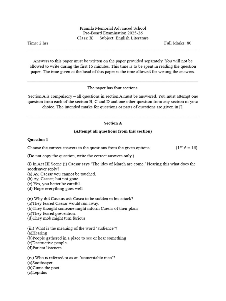 Pre Board Class X QP 2025-26 | PDF