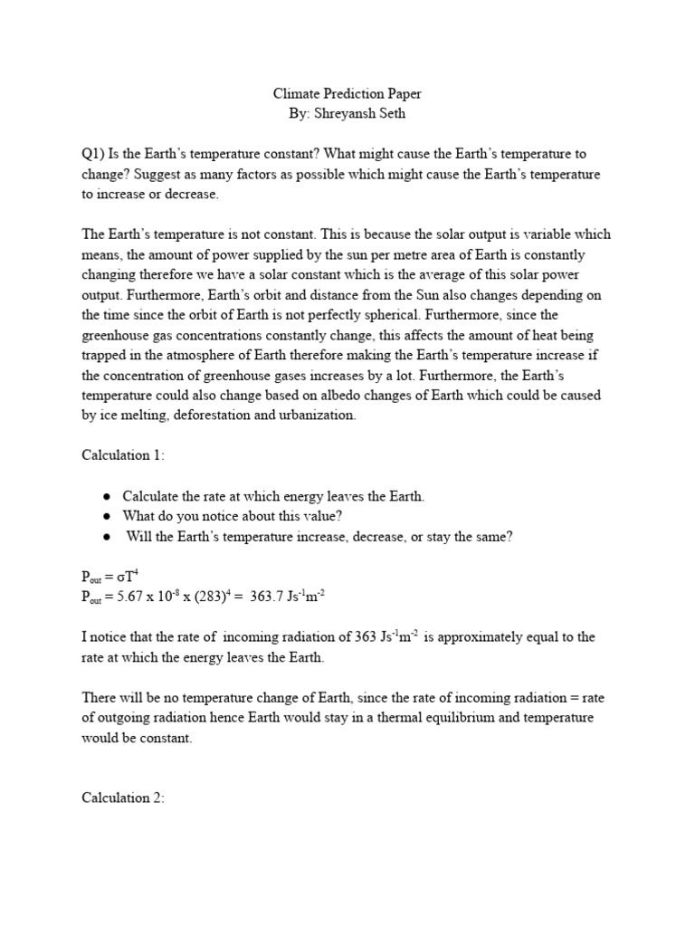 Climate Prediction Paper | PDF | Greenhouse Effect | Earth