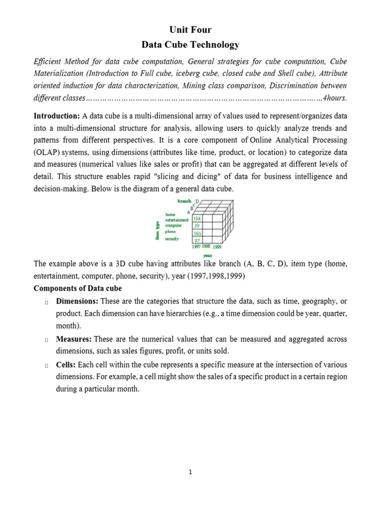 Unit 4 Data Cube Technology | PDF | Data Management | Data Management ...