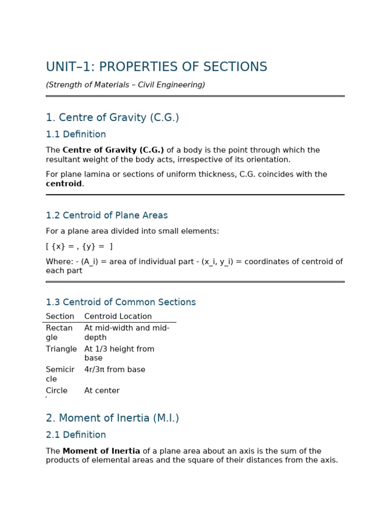 Som - Unit 1 - Properties of Sections | PDF | Area | Coordinate System