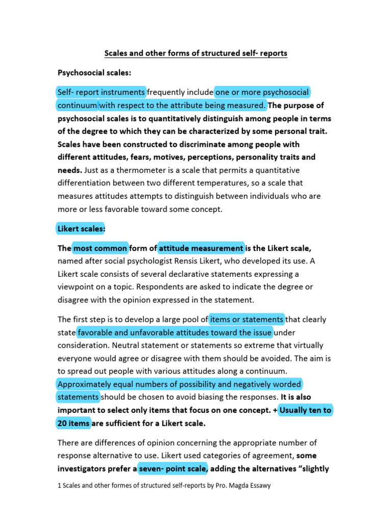 Scales and Other Forms | PDF | Likert Scale | Self Report Study