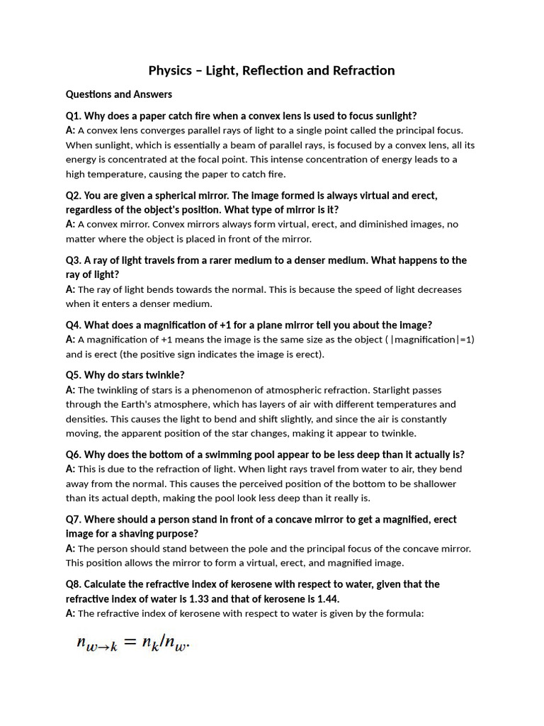 Physics-Light, Reflection, Refraction | PDF | Mirror | Light