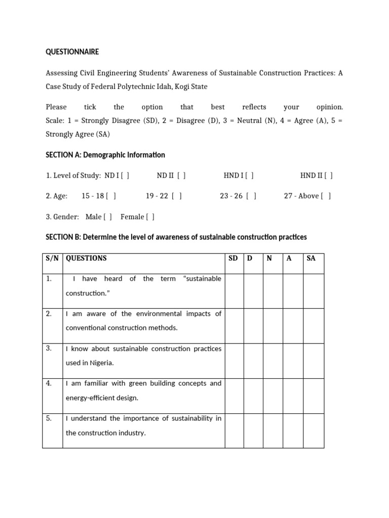 Questionnaire of Awareness | PDF | Green Building