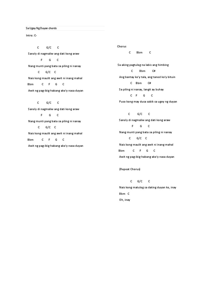 Sa Ugoy NG Duyan Chords PDF