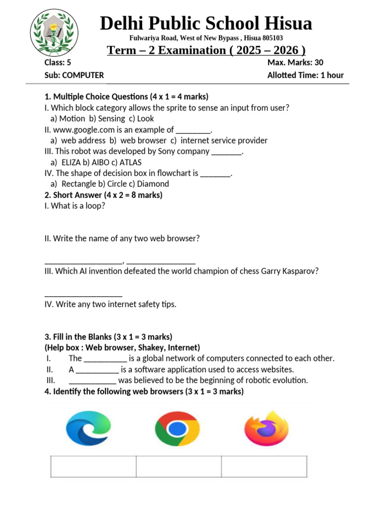 Class 5 Computer Annual Question Paper | PDF