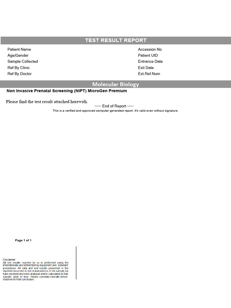 NIPT Premium Dummy Report | PDF | Genetics | Medical Specialties
