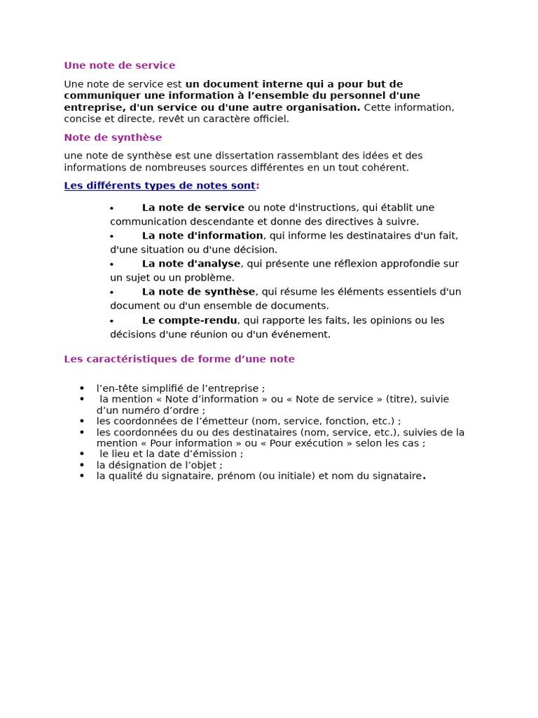 Une Note de Service | PDF