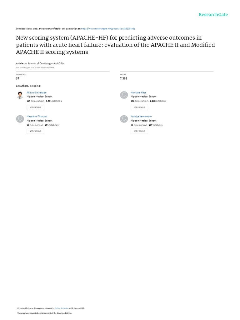 New Scoring System APACHE-HF For Predicting Advers | PDF | Receiver ...