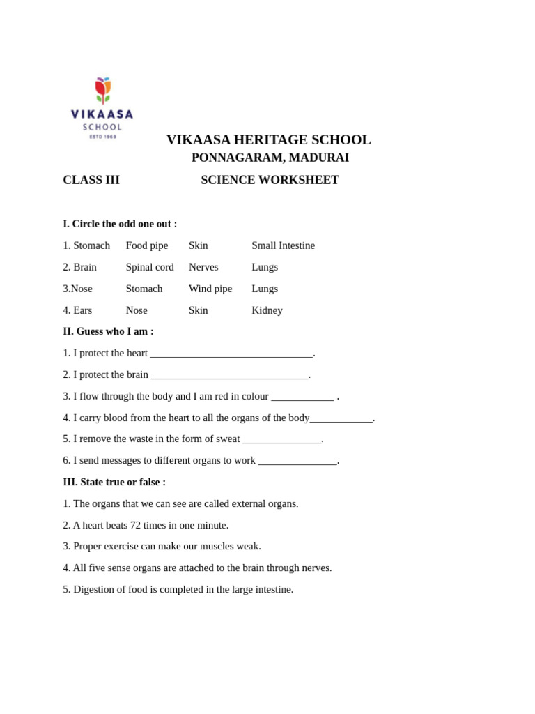 Grade 3 Science Worksheet 1 | PDF