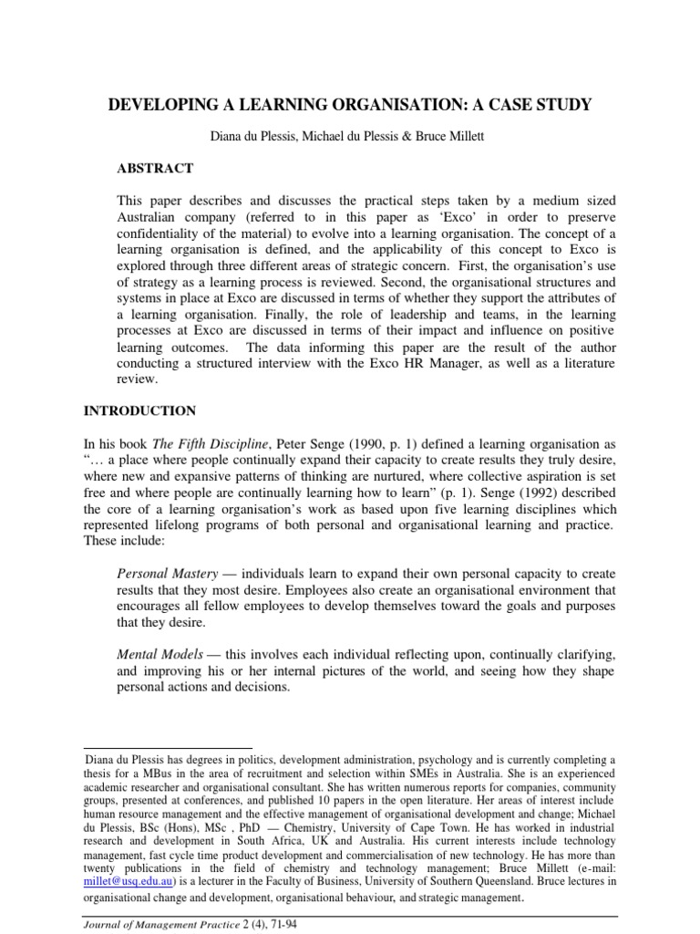 Developing A Learning Organisation | PDF
