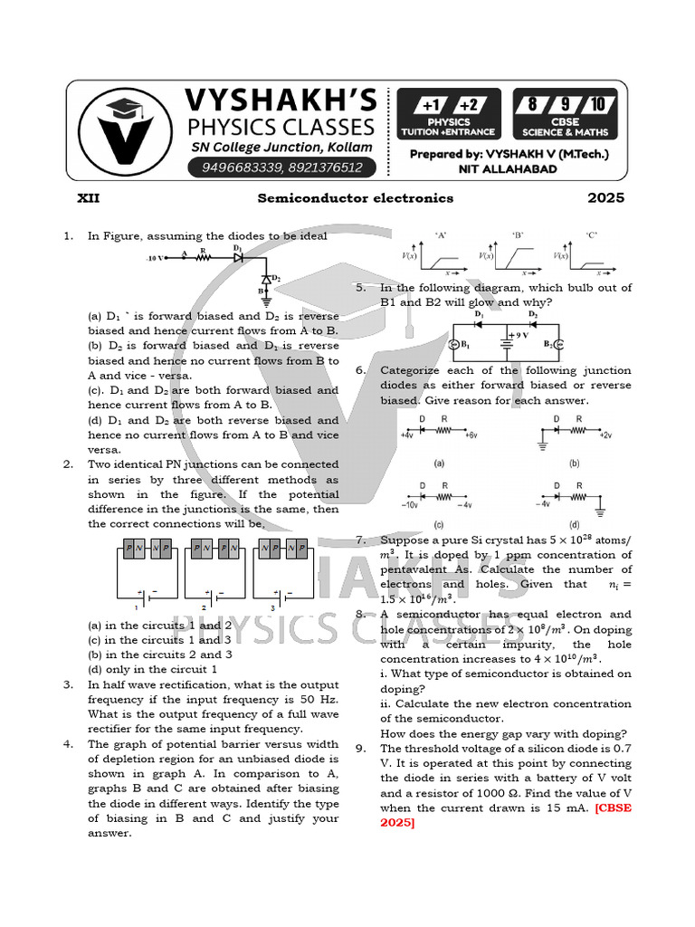 Semiconductor Electronics Sheet | PDF | Diode | P–N Junction