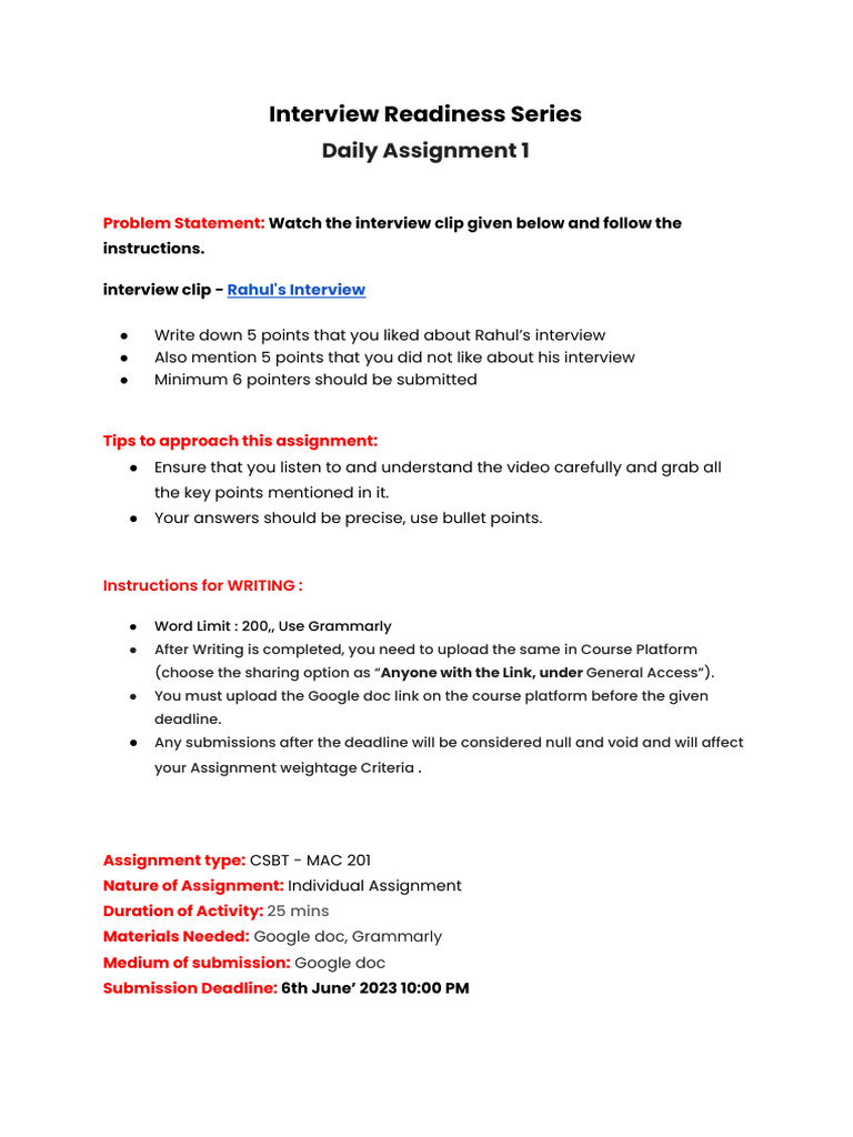 MAC201 - Interview Readiness Series - Assignment 1 | PDF
