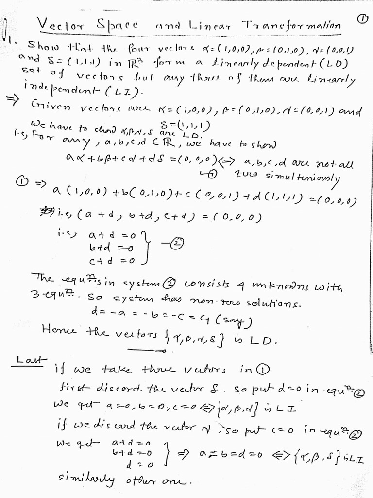 Vector Space Important Questions | PDF