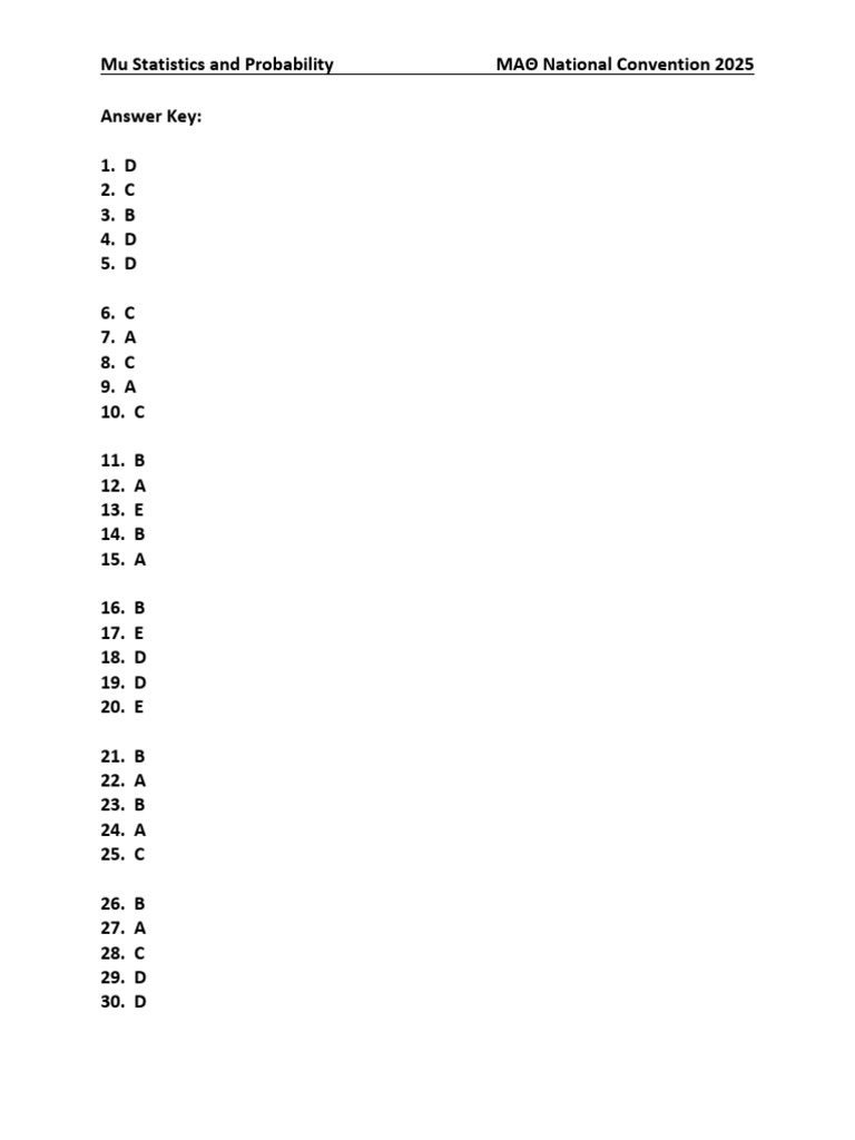 Mu Prob Stats Nats 2025 Solutions Edited-BR | PDF | Variance | Statistics