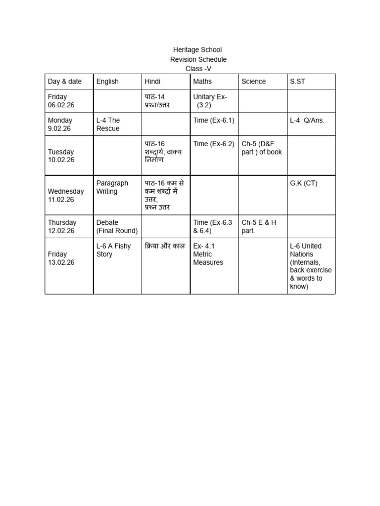 Class 5 Revision 2 | PDF