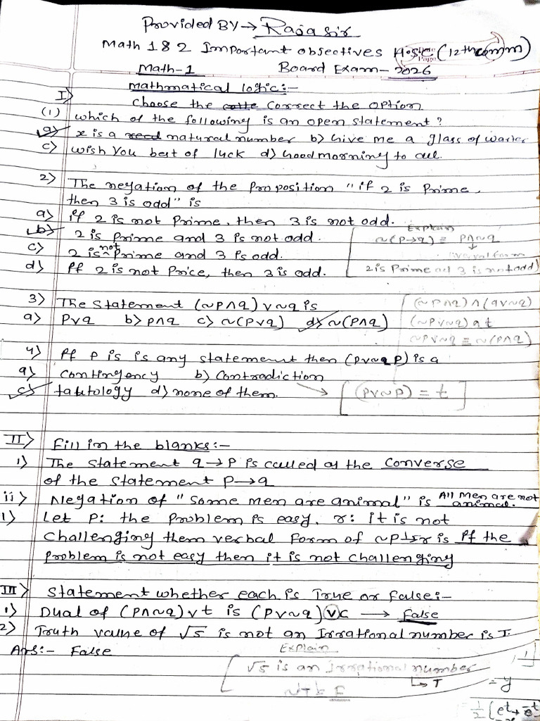 Provided by Raja Sir Maths 1& 2 Imp Objective | PDF