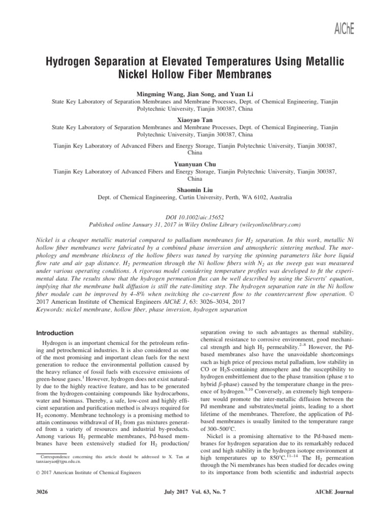 3-Hydrogen Separation at Elevated Temperatures Using Metallic Nickel ...