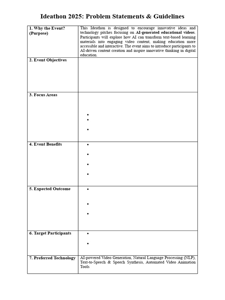 Ideathon Problem Statments and Guidelines For 3 Seperatw | PDF ...