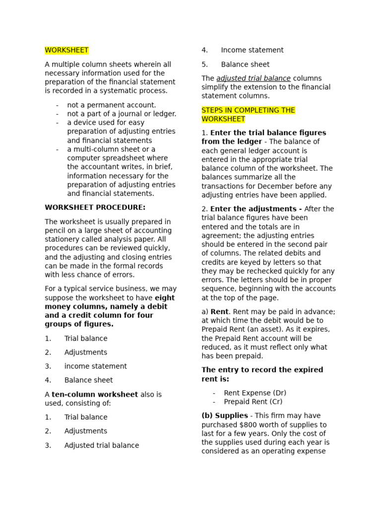 Worksheet & Closing Entry | PDF | Debits And Credits | Financial Services
