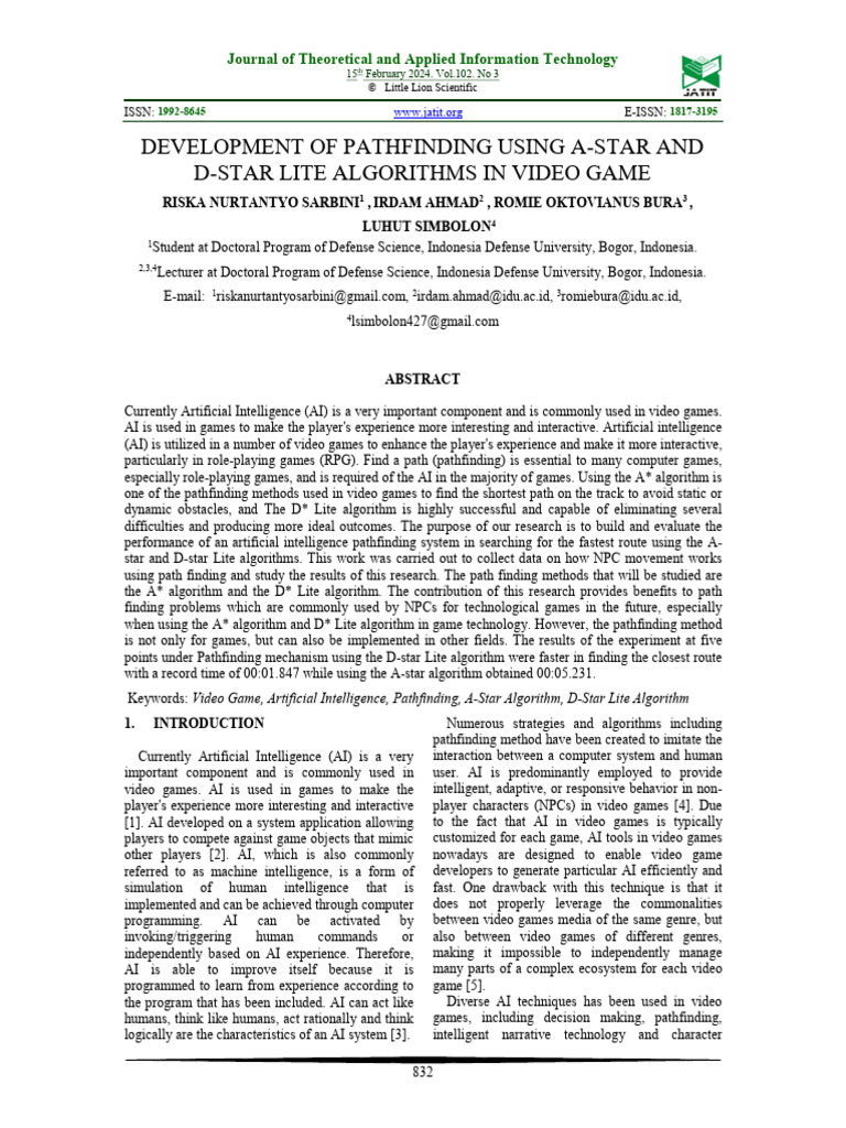 Development of Pathfinding Using A-Star and D-Star Lite Algorithms in ...