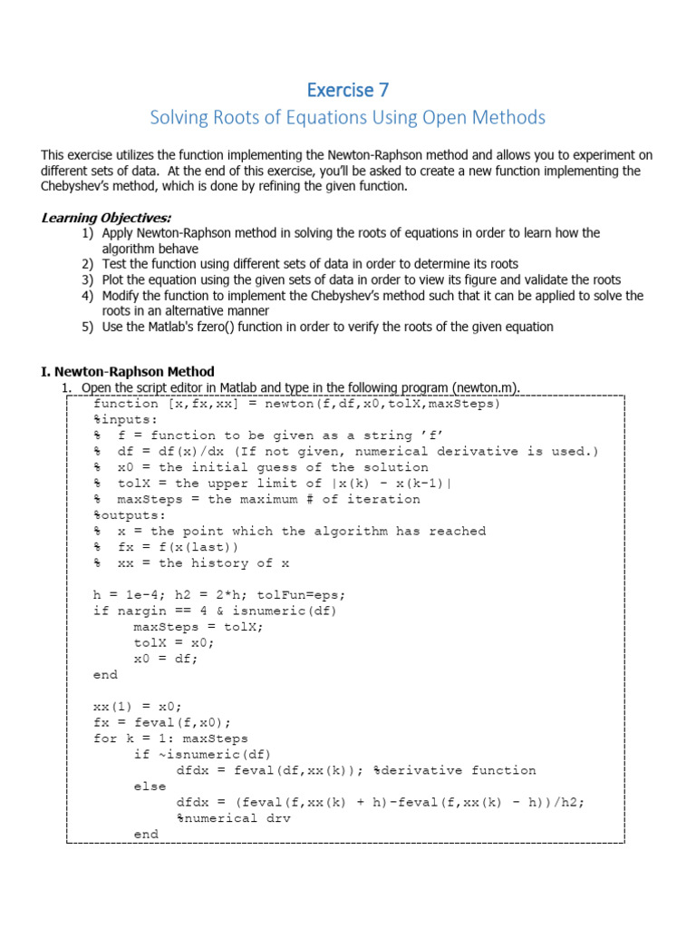 Exercise 7 - Open Methods | PDF | Applied Mathematics | Mathematics Of ...