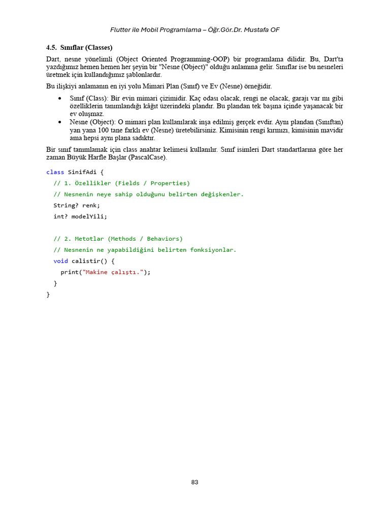 Flutter Dart Sınıflar | PDF