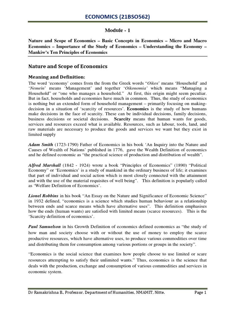 Course Material - Economics - BSC - Module 1 | PDF | Economics ...