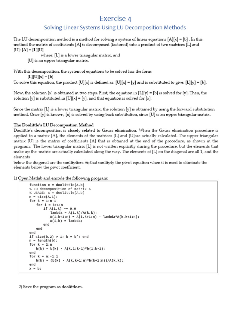 Ex 4 - LU Decomposition Methods | PDF | Matrix (Mathematics) | Applied ...
