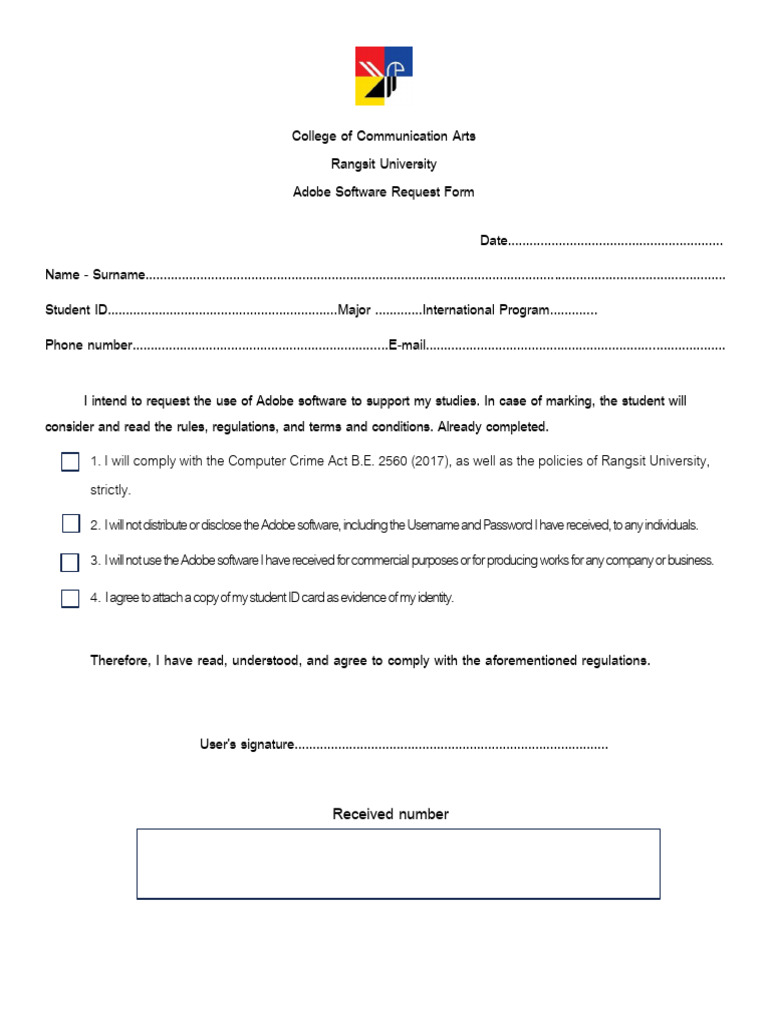 ICA - Adobe Software Request Form | PDF