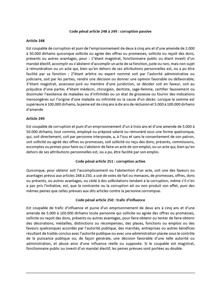 Code Pénal - Articles 248 À 251 | PDF | la corruption | Justice
